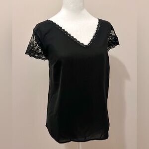 SHEIN Black Top with Lace Embellishments